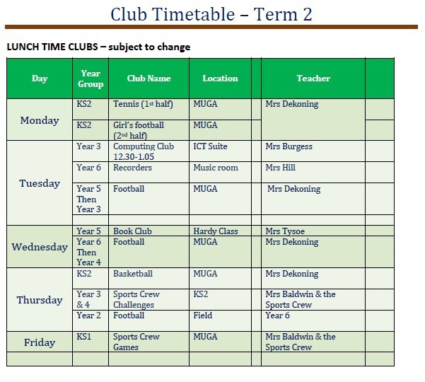 Term 2  lunch time clubs 2023