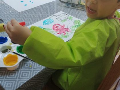 Jake in Foundation has been painting and practising his green words.