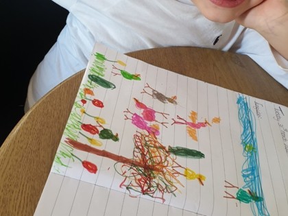 Tyler from Turner class doing his maths, green words for RWinc. and a lovely picture.