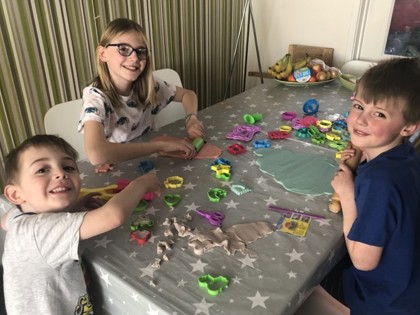 Lucy and Oliver have been at school as their parents are Key Workers. They have spent some family time this weekend making play doh together.