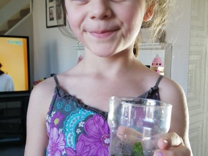 Ellie from Peake class is very proud of how her seed Mrs Parsons gave her is growing.