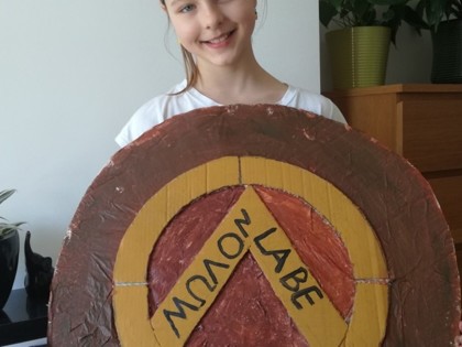 Emilia has made a Greek/Spartan shield.