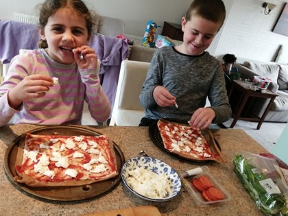 Jack from Newton class and Ellie from Peake class enjoyed making their own home pizza creations.