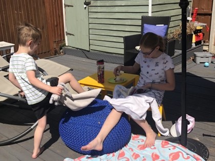 Picnic in the sun and reading for Lucy and Oliver this week as well as making time for some work.