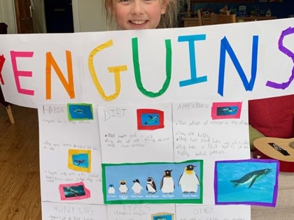 Indigo has spent two days researching and compiling a project on penguins.