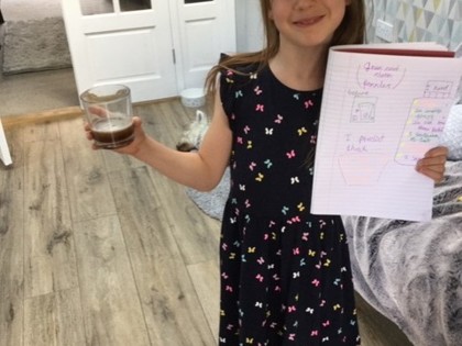 Jessica from Peake class has been enjoying doing some of the science activities. Jessica liked the experiment to clean old pennies with vinegar and salt making them look shiny and new again.