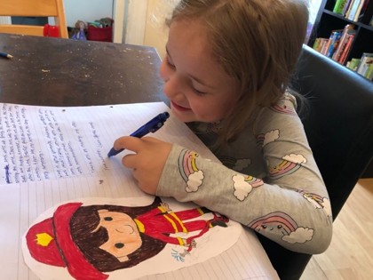Olivia has really enjoyed writing a letter to a firefighter! She has also been learning about Tanzanian food this week. We made traditional Mandazi which were super yummy! She held a tiny frog at Scotney Castle.