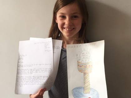 Here is Isabel with her Big Up Books letter and drawing.