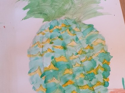 Sienna from Darwin class has been enjoying the food themed learning. She cooked a lovely Brazilian prawn and coconut stew, with Brazilian pineapple drinks, and did a still life using water colours.