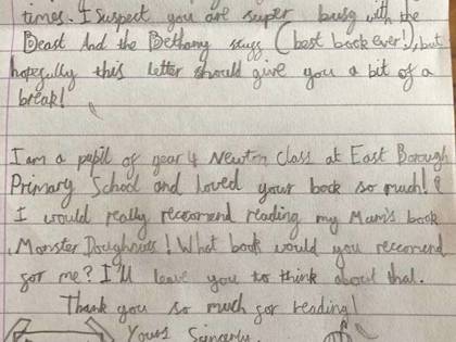 Sophia has written to Jack Meggitt-Phillips, an author whose debut children’s novel, The Beast and the Bethany, comes out in autumn. She was luck to get a pre-publication copy to read, so is very excited about writing to him.