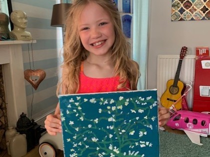 Abigail from Shakespeare class has been working hard on her Van Gogh piece at home. Lots of patience to wait for the oils to dry. She’s super proud!