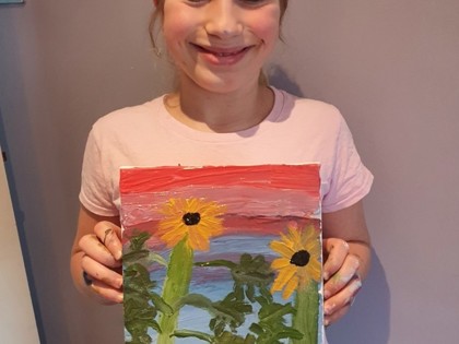 Sienna from Darwin class enjoyed the sports day activities and loved looking at John Dyer paintings and creating her own of her sunflowers. The lock down crop is going well.
